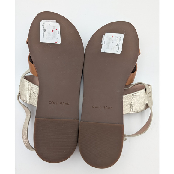 Cole Haan Fawn Women's Slingback Flat Sandal Strappy Tan/Gold Buckle Size US8B - Picture 7 of 9